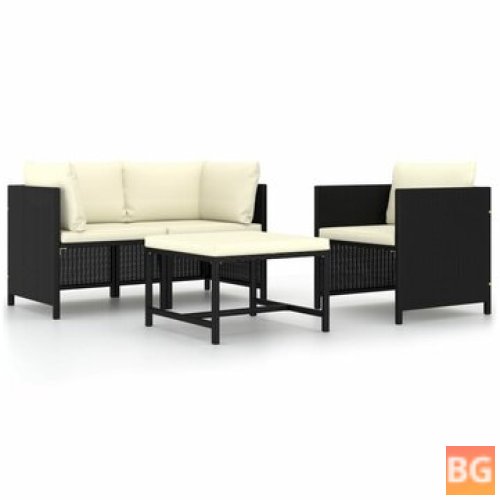 Garden Sofa Set with Cushions - Black Poly Rattan