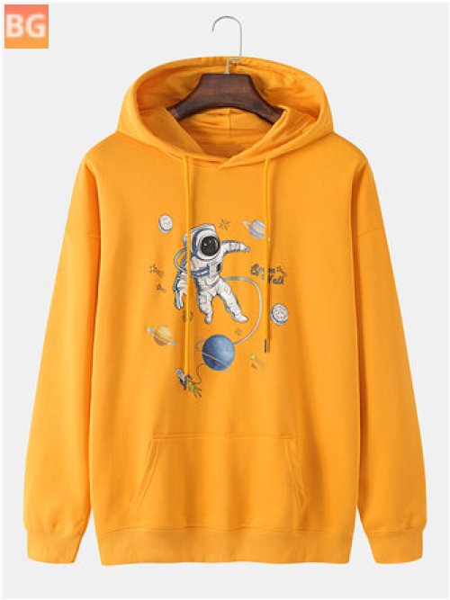 Planet Print Cotton Overhead Hoodie - Men