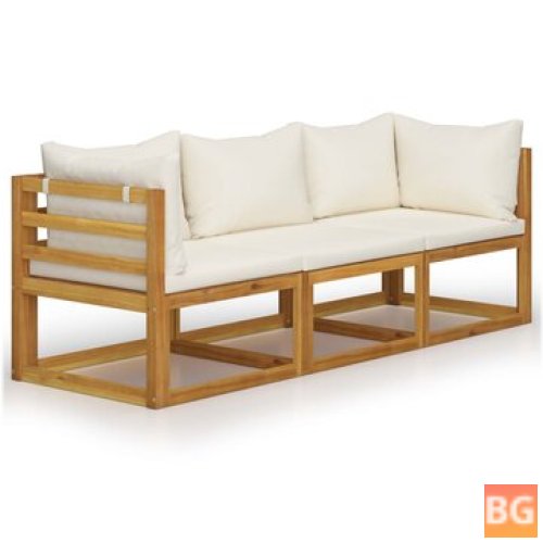 3-seater Sofa with Cushion - Solid Acacia Wood