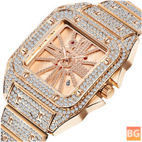 Square Dial Men's Watch with Diamond on the Side - Fashion Elegant Alloy