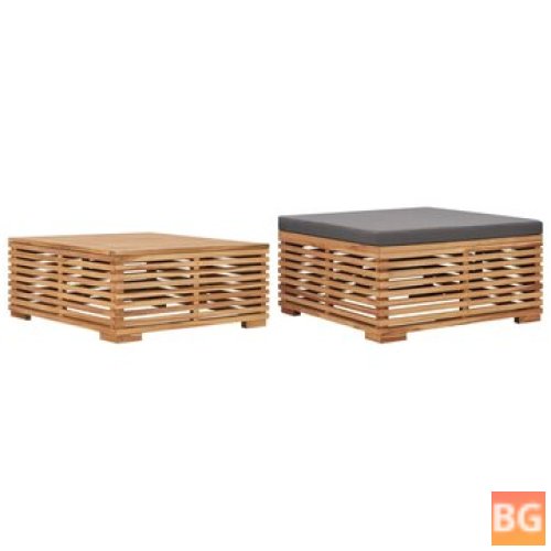 Garden Table and Footrest Set with Dark Gray Cushion and Solid Teak Wood