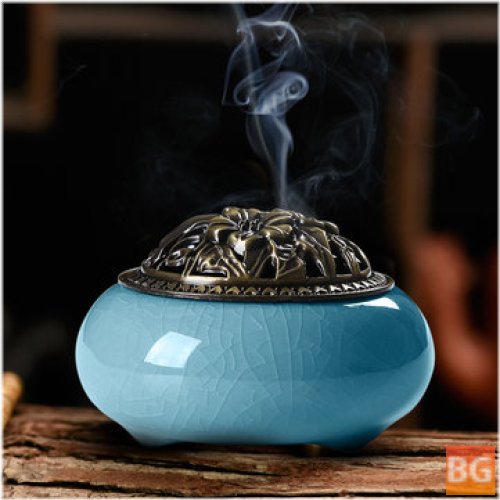 Ceramic Incense Burner with Alloy Cover for Aromatherapy