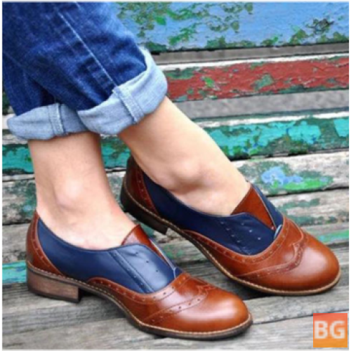 Women's Color- Spliced Heel Round Toe Brogue Oxfords Casual Flats - Loafers