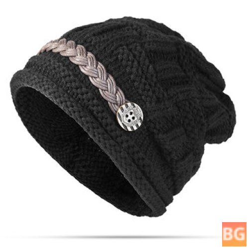 Beanie Hat with Strap and Button - Women's