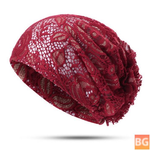 Women's Flower Hollow Lace Beanie Hat - Ethnic Turban