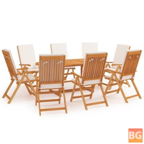 9 Piece Garden Dining Set with Cushions - Solid Teak Wood