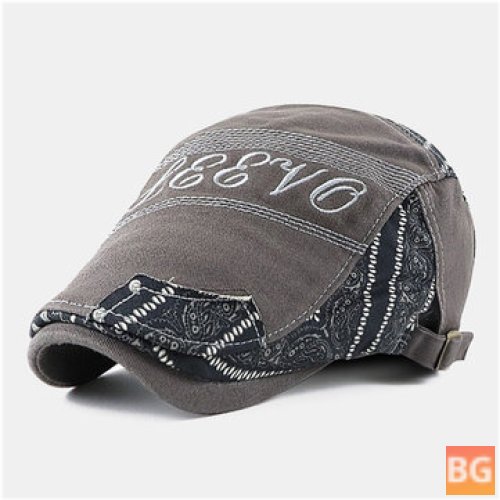 Big Brim Letter Embroidery Stitching Forward Hat - Ethnic Adjustable Breathable Beret Flat Cap Driver Hat