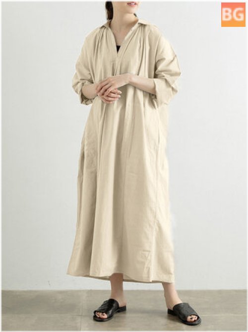 Women's Plain Lapel Half Sleeve Shirts - Maxi Dresses