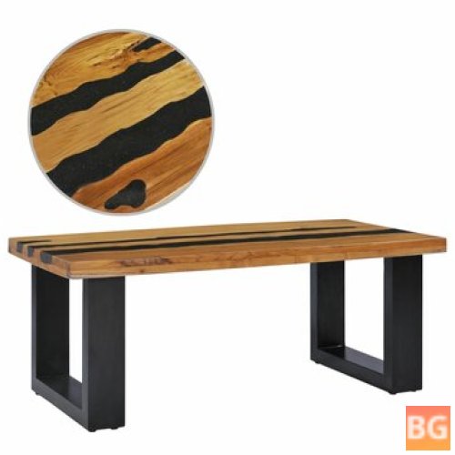 Teak Wood Coffee Table with Stone Base and Lavav Stone Top