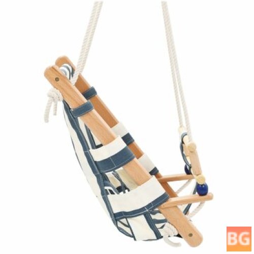 Baby Swing with Safety Belt - Cotton Wood Blue Chair Hanging Wood - Children Kindergarten Interactive Toy Outside Indoor Small Basket Hammock