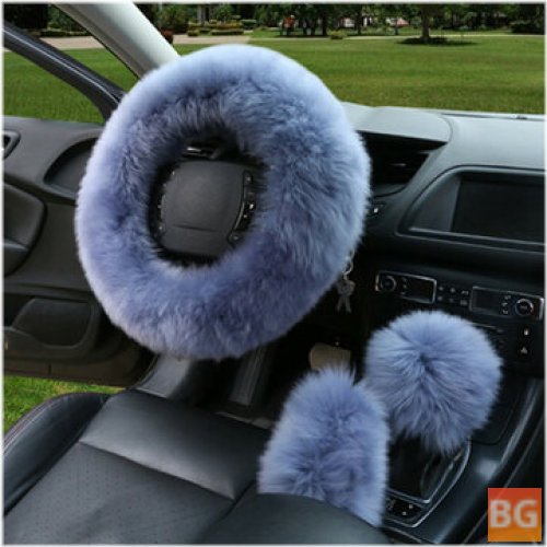 Winter Furry Car Steering Wheel and Gear Knob Set