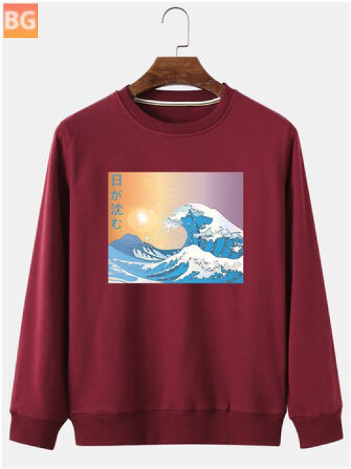 Ukiyoe Pullover Sweatshirt with Men's Wave Print