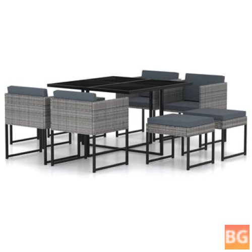 Dining Set with Cushions - Poly Rattan Gray