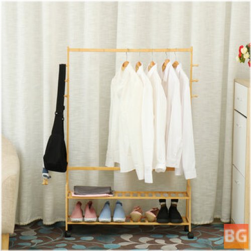 Bamboo Floor Shelf with Wheels - Multifunctional Storage Rack Organizer - Holder for Clothes