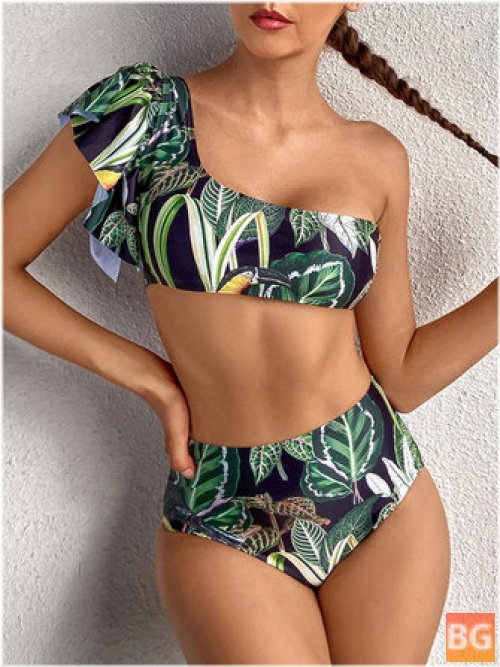 Bikini Bottom Swimwear with Tropical Plant Print