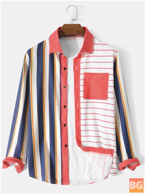 Patchwork Men's Shirts with Stripes