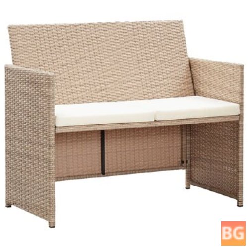 2-seater Sofa with Cushions - Beige Poly Rattan