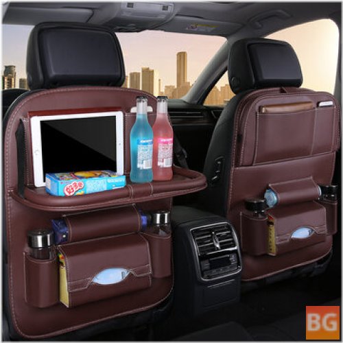 Hang-On Leather Car Seat Hanging Bag with Pocket for Tablet and Phone