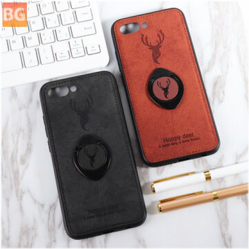 Happy Deer Ring Holder - TPU+PU Leather Protective Case for Huawei Honor 10