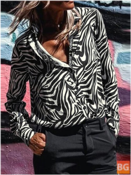 Women's Lapel Shirt with Zebra Pattern