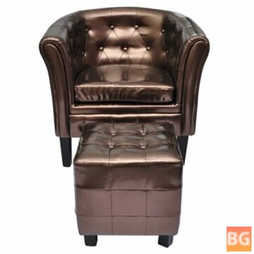Footstool Chair with Brown Faux Leather