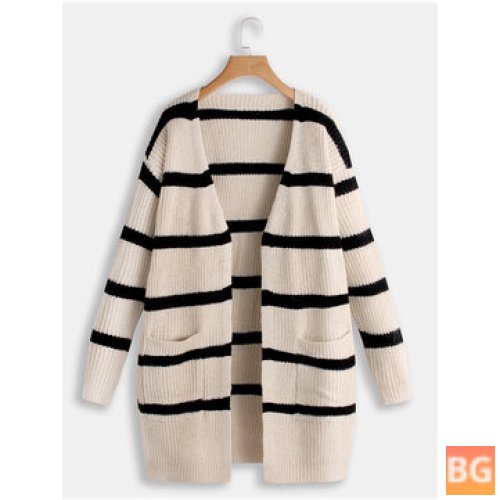 Women's Cardigan with Stripes - Contrast Colors
