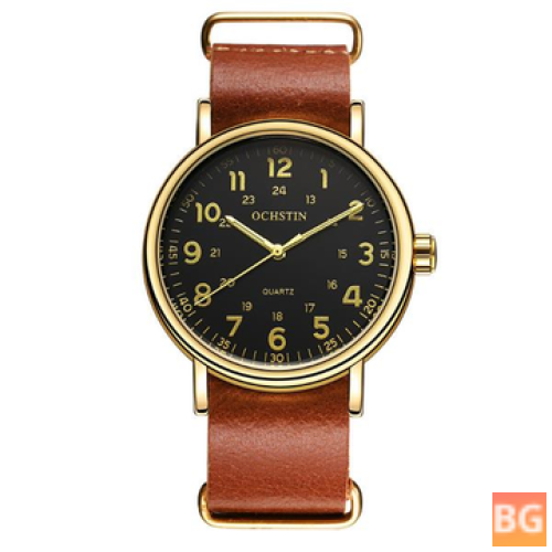 Quartz Watch with Leather Strap - Casual