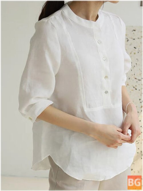3/4-Sleeve Blouse with Button Collar