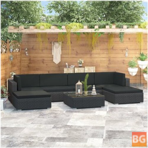 Garden Set with Cushions - Poly Rattan