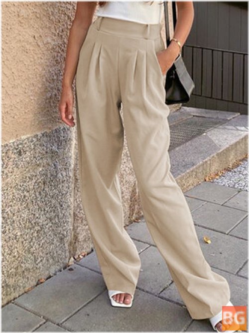 Women's Hight Waist Pleated Loose Casual Pants With Pockets