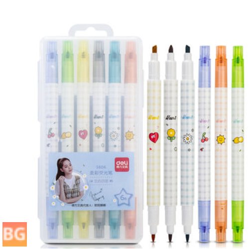 6pc Double-Headed Fluorescent Highlighter Set - Cute School Stationery